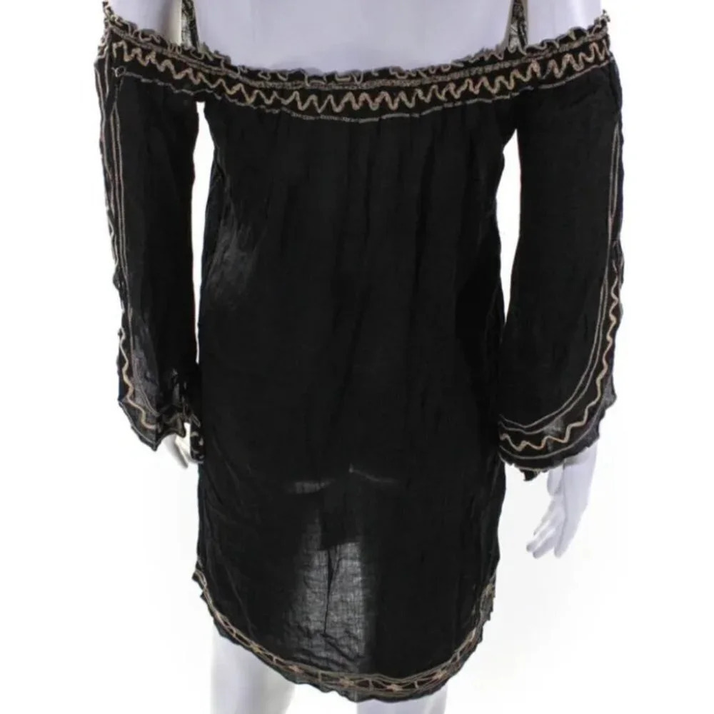 Poupette St Barth Off Shoulder Mini Dress Cover Up S Black‎ - Picture 4 of 15